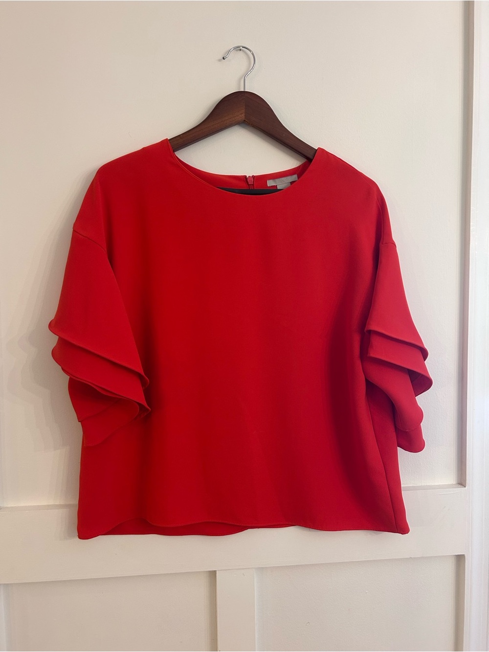 H&M Bold Red Ruffle Sleeve Blouse
